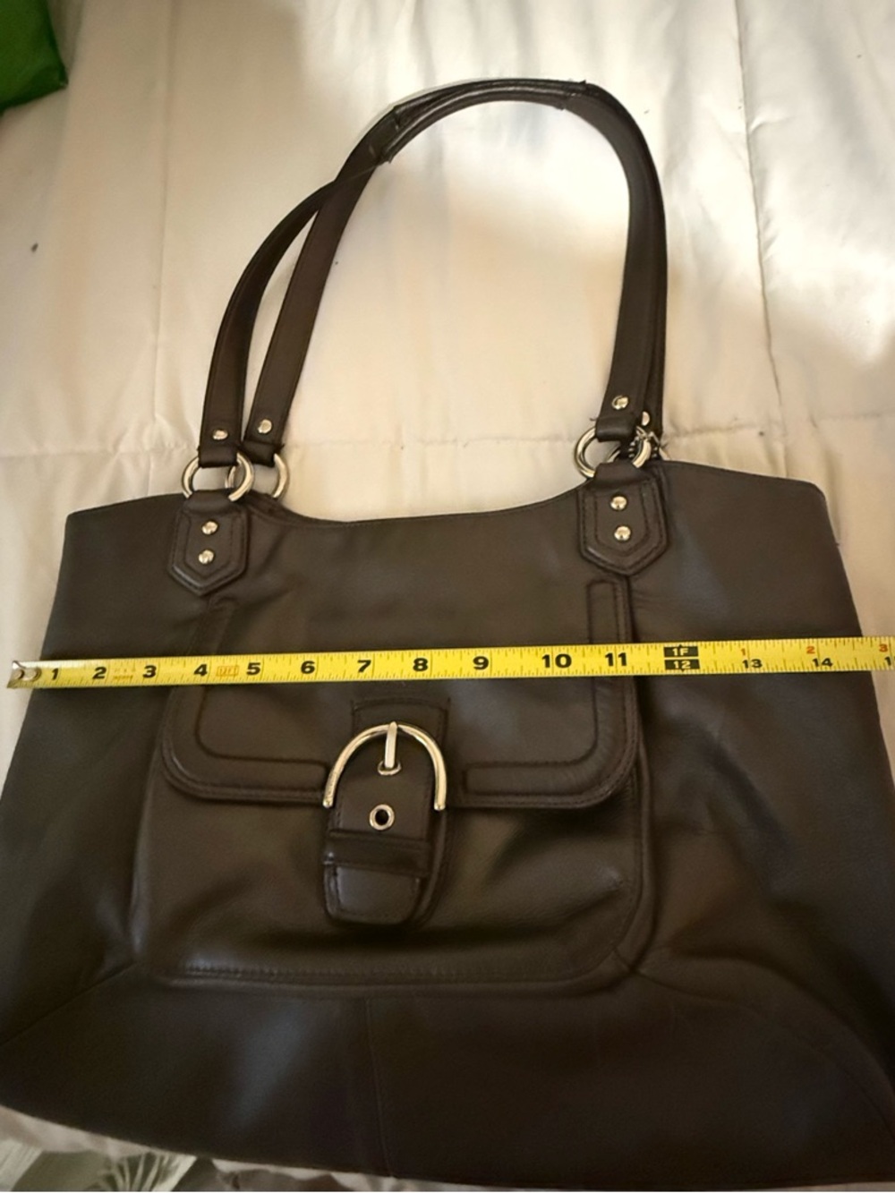 Coach Black Leather Shoulder Tote with Front Buckle Pocket - Picture 9 of 12